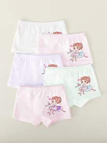 5pcs Young Girls Princess Style Briefs - Pink - View 3
