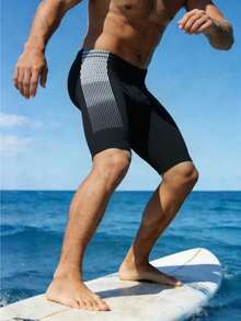 Manfinity KASUA 男士修身休闲条纹及膝泳裤 - 黑色 - 查看 3