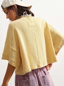 Bohemela 女士休闲纯色针织圆领短袖宽松T恤 - 卡其色 - 查看 6