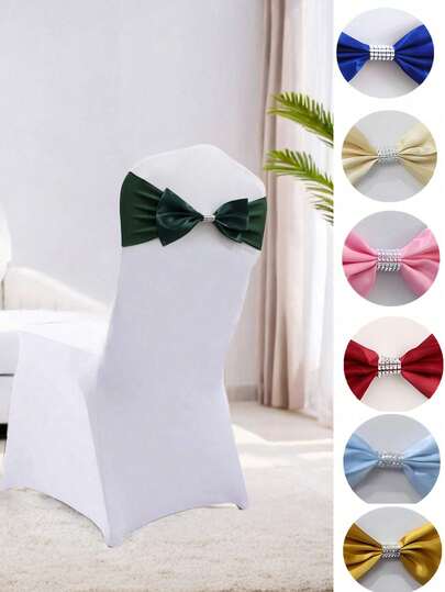 10 قطعة، شريط ظهر كرسي مطاطي فاخر مع فيونكة ساتان مزينة بحلقة من الراين، مناسب لديكور الاستقبالات والحفلات والمناسبات العائلية وأعياد الميلاد والمطاعم وفعاليات الفنادق