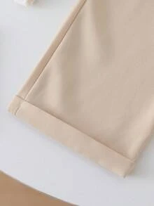 SHEIN 2pcs Young BoyRibbed Knit Collared Long Sleeve Shirt And Ribbed Woven Casual Pants Set, Spring/Autumn - Apricot - View 7