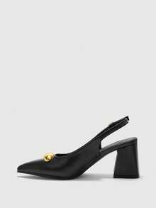 CUCCOO BIZCHIC Giày cao gót đế vuông màu đen đính kim loại thời trang dành cho nữ, kiểu dáng tối giản cổ điển, thích hợp đi làm, hẹn hò, dự tiệc, đi nghỉ lễ, dự đám cưới hoặc dịp Giáng sinh. - Than chì đen - Xem 10