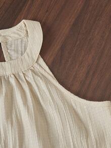 女童沙滩度假基本款吊带上衣+宽松七分裤 编织花卉两件套 - 杏色 - 查看 8