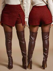 Radiana شورت/تنورة قصيرة ذات خصر عالي من قماش الصوف ذي نقشة الكلب الأحمر الفريدة والرجعية، قطع سفلية مناسبة للأعمال الرسمية والكاجوال والترفيه والمناسبات، مناسبة للربيع والصيف - الأحمر - مشاهدة 1