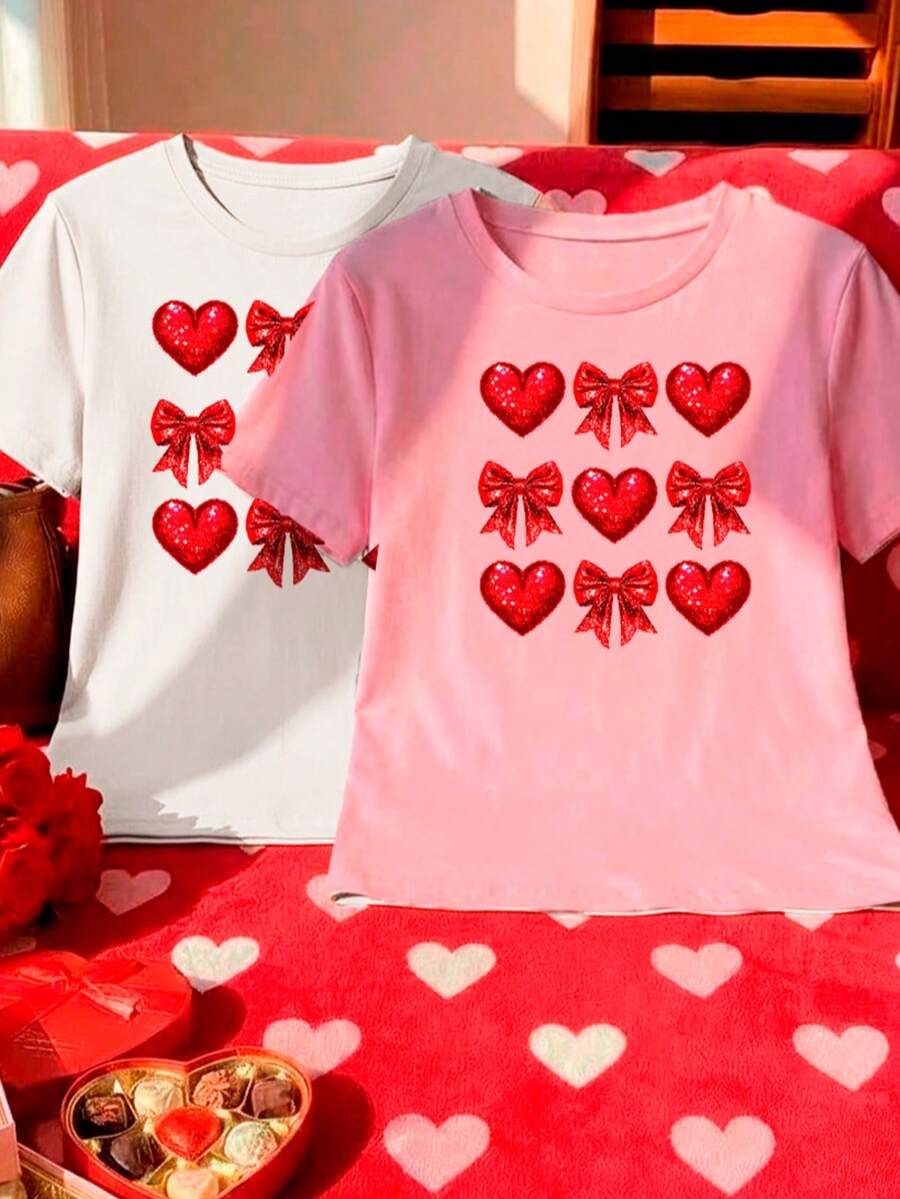 Two T-Shirt Set With Modern Romantic Style Print Design - 多色1 - 查看 1