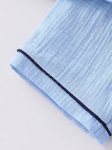 Bộ đồ ngủ 2 món cho bé trai, áo khoác ngắn tay màu trơn và quần short, chất liệu vải cotton mỏng, thoải mái và mềm mại. - Màu xanh lam - Xem 6