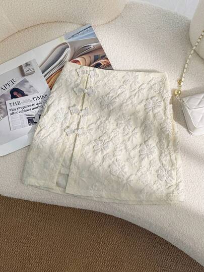 GlowEve Chân váy chữ A bằng vải jacquard tối giản, màu trơn dành cho nữ.