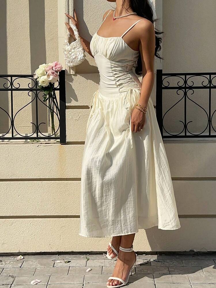 MainGRL 女士米色编织吊带连衣裙 - 米色 - 查看 4