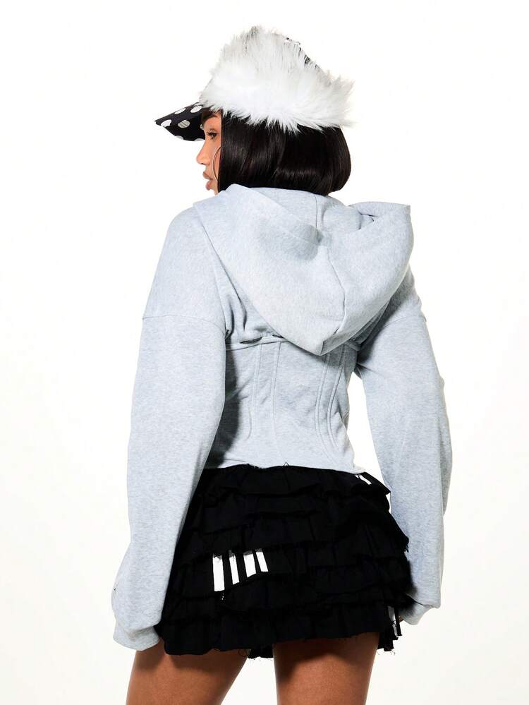 SUMWON WOMEN Felpa con cappuccio oversize con ricamo grafico e coulisse