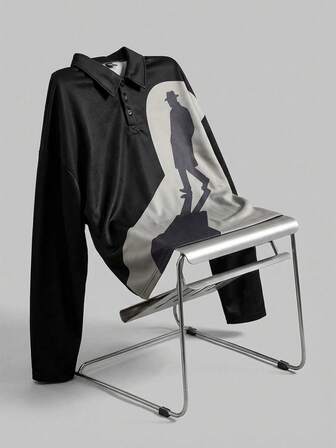 Street Life Polo à manches longues décontracté pour hommes avec imprimé graphique en blocs de couleurs