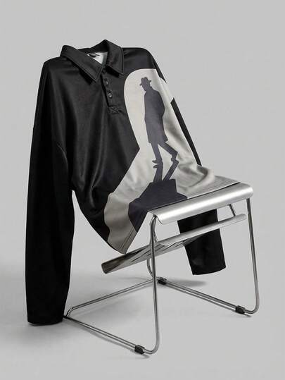 Street Life Men's Colorblock Graphic Print Casual Long Sleeve Polo Shirt