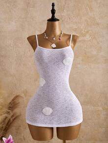 Bellisia 女士夏季度假贝壳拼接紧身吊带连衣裙罩衫 - 白色 - 查看 7