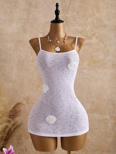 Bellisia Women's Summer Vacation Shell Patch Bodycon Camisole Dress Cover Up