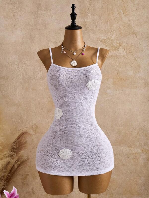 Bellisia Women's Summer Vacation Shell Patch Bodycon Camisole Dress Cover Up