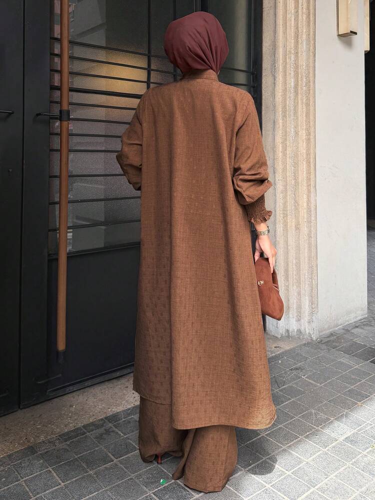 Women's Casual Loose Long Shirt And Wide Leg Pants 2 Pieces Set, Spring/Summer
