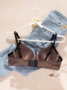 DesireSculpt Áo ngực có gọng điều chỉnh được, dây đeo, kiểu dáng đơn giản, phối màu tương phản dành cho nữ. - màu nâu - Xem 2