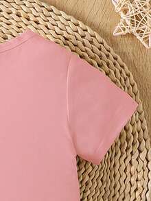 Baby Girl Cute Minimalist Holiday Letter Print Romper, Suitable For Spring/Summer Wear - Black - View 5