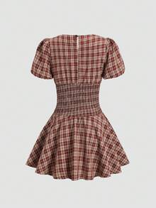 Sweetra Y2K Sexy Retro Plaid Vacation Subculture Academia Style Dress - Coffee - View 2