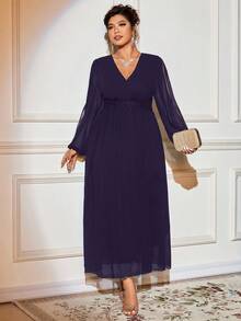 Cravure Elegant Commute & Party Casual V-Neck Long Sleeve Maxi Dress, Comfortable Fabric, Versatile & Fashionable, Plus Size, Spring/Summer/Autumn - Purple - View 3
