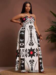 Veslaya Plus Size Women's 2026 Early Spring New Music Festival & Easter Western Style All-Over Print Halter Dress, Summer Dresses - Multicolor - View 5