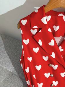 GlowEve Đầm nữ dáng lửng không tay, hai hàng cúc, in hình trái tim, thanh lịch kiểu cổ điển. - Đỏ - Xem 8