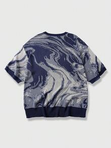 ROMWE MEN Street Life Camiseta de punto de cuello redondo de manga corta con contraste de color para hombre - Azul - Ver 2