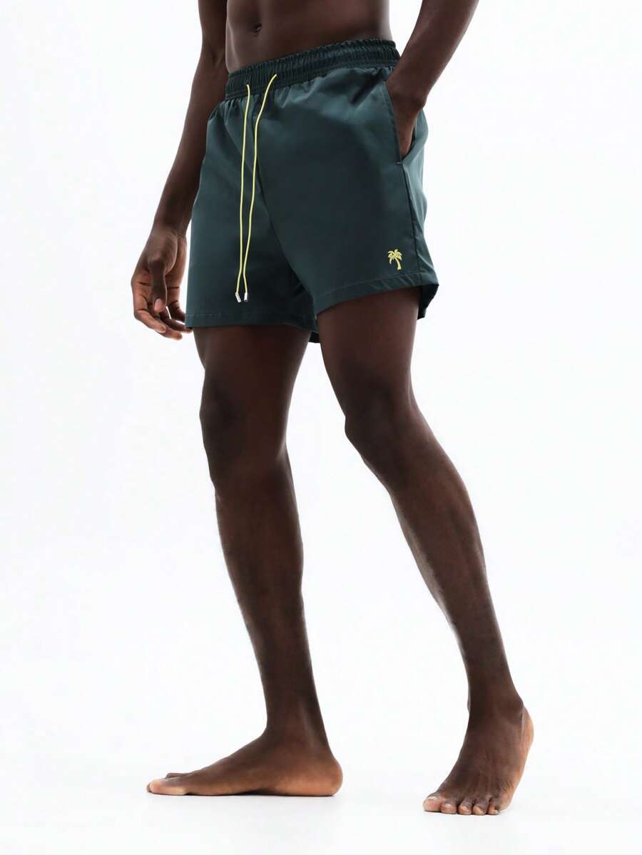 SUMWON Regular Men's Swim Trunks Beach Shorts With Drawstring Elastic Waist Side Pockets Palm Tree Logo Summer Vacation - Green - View 1
