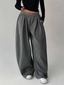 FavEase Women's Fleece Elastic Waist Solid Color Pleated Casual Sweatpants - Dark Grey - View 5