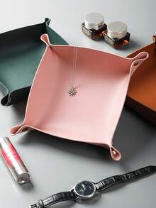 Leather Jewelry Tray For Rings, Earrings And Bracelets; Storage Organizer For Nightstand And Dresser; Catchall Tray For Watch And Coin; Phone And Key Holder With Printed Gold English Words, Gift For Valentine's Day Back To School - Multicolor - View 8