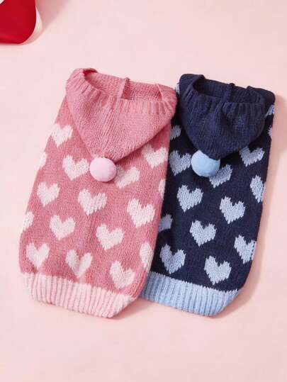 PETSIN 1pc Dog Clothes: Autumn Winter Cute Princess Dress Warm Korean-Style With Heart Print Cat Clothes For British Shorthair Blue Cat Teddy