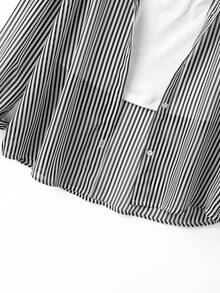 GlowEve CURVE Große Größen Lässig Pendler Gestreiftes Langarm Hemd & Hosenträger Set - Schwarz und Weiss - Übersicht 6