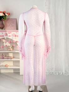 PetitDoll 2pcs/Set Romantic Lace Patchwork Sexy Nightgown Set, Valentine's Day - Pink - View 2