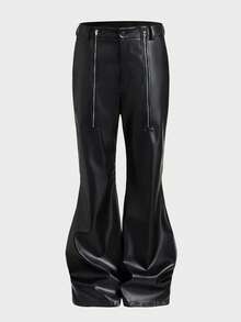 Manfinity RebelGame Men's Loose Flared Leg Pants In Brazilian Leather - Black - View 7