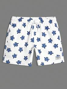 Manfinity VDAYZ Men's Summer Vacation Style Full Print Sea Turtle Drawstring Waist Slant Pocket Beach Shorts - White - View 4