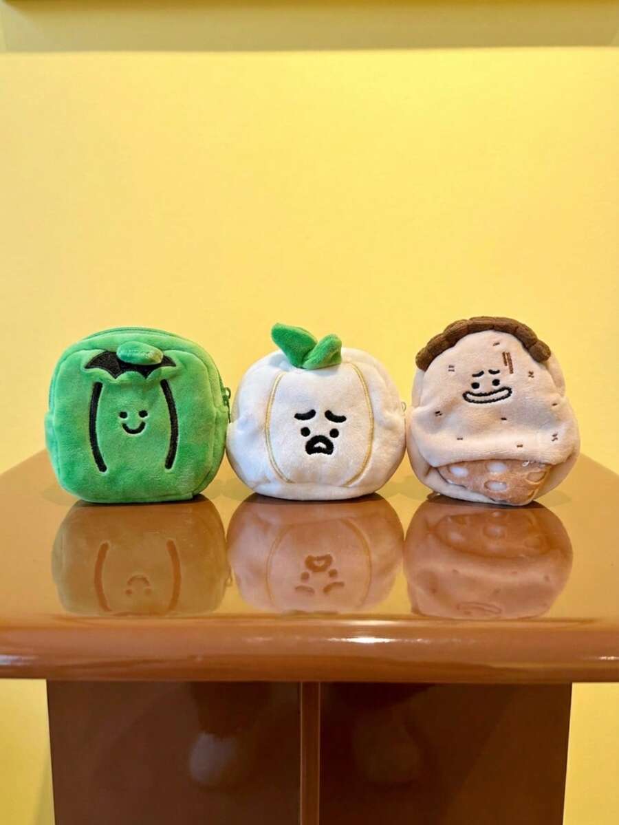 Joivida 1pc Cute Vegetable Snack Coin Purse Bitter Melon Garlic Toast Design Portable Keychain Bag Pendant - Multicolor - View 1