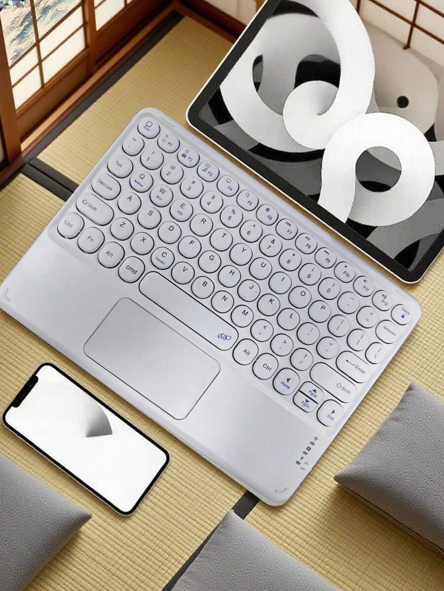 Teckwe 1 Pack Abs Material Bluetooth Round Keycap Keyboard With Silent Touchpad Ergonomic 1mm Key Travel Multi Device Compatible Wireless Portable With Sleep Mode Black Wireless Touch Keyboard For Office Business Trip Working Students Back To School Home Use Quiet Compact Universal For Ipad Tablet Phone - Multicolor - View 1