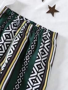 3pcs/Set Young Boys' Abaya Middle Eastern Ramadan Moon Lantern Print T-Shirt, Totem Print Vest And Pants, Interesting And Cultural, Suitable For Ramadan Celebration, Family Gathering, Festival Events Or Daily Wear, Showcasing Boys' Vitality And Personalized