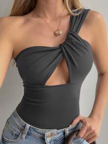 DAZY Women's Hollow Criss-Cross Strap Fitted Sexy Casual Camisole Top For Summer - Grey - View 5