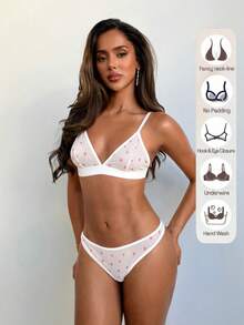 Aloruh Lady Elegant White 3/4 Cup Bra, Boneless And Seamless, Comfortable, Suitable For Spring And Summer, For Dates, Parties, Commuting, A Set Of Two-Piece Sexy Women's Underwear (Wireless Bra And Thong) - White - View 1