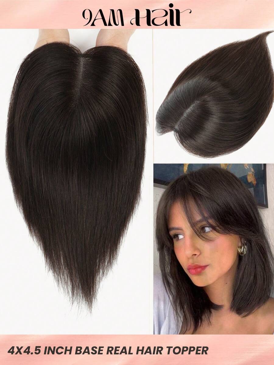 Straight Human Hair Toppers for Women Real Human Hair, 10 Inch Hair Toppers for Women No Bangs Top Hair Extensions Hair Pieces for Thinning Hair Wiglets