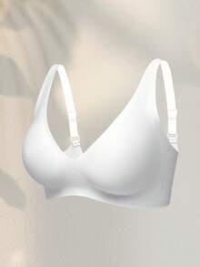 SHEIN 1 chiếc áo ngực nữ đơn giản, thoải mái, màu trơn, không đường may, chất liệu gel dẻo, không gọng, có đệm mút, có thể tháo rời. - trắng - Xem 8
