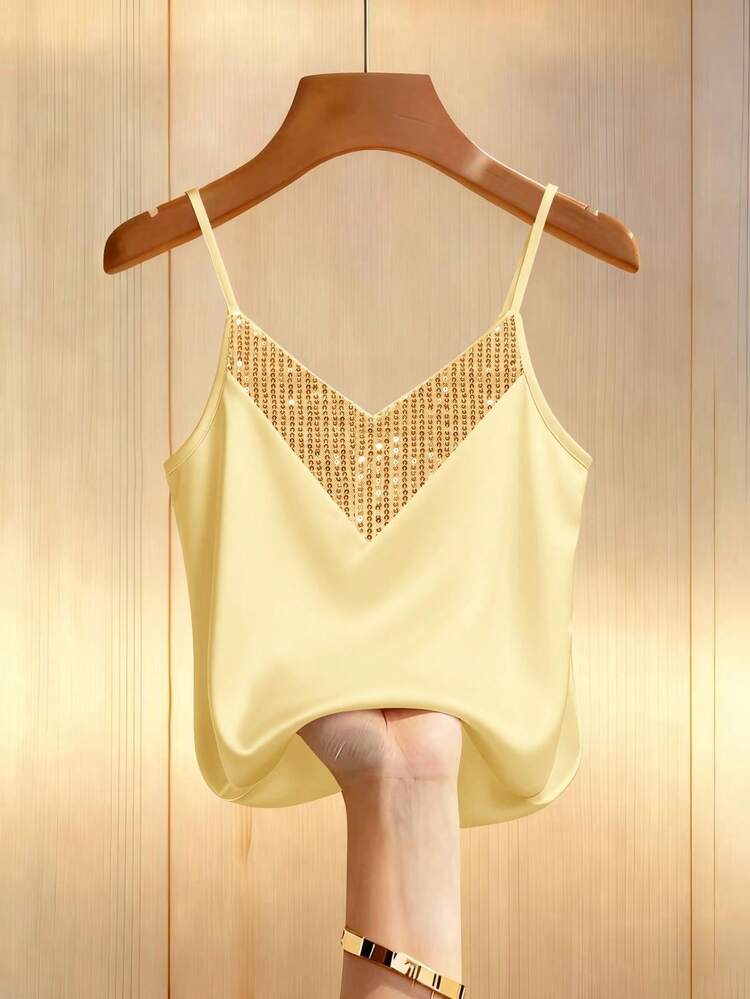 Franclia レディースファッション シーケンスパッチワーク キャミソールトップ、夏 - ゴールド - 見る 1