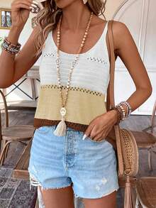 Breezaya Chaleco de punto de uso diario versátil y casual con diseño de patchwork para mujer - Multicolor - Ver 5