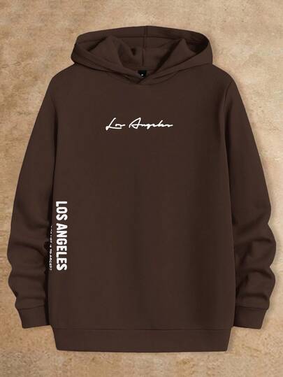 HIMLAND Áo hoodie nam dáng suông in chữ, đa năng cho các hoạt động mùa thu/đông.