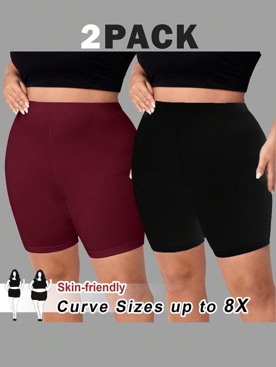 SHEIN CURVE+ 大码休闲纯色打底裤，夏季/乡村/海滩度假装/海滩装/沙滩服饰 - 彩色 - 查看 1