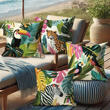 4pcs Tropical Animal Pattern Outdoor Pillow Covers, Zipper Closure Decorative Pillow Cases For Patio, Garden, Hanging Chair, Sofa - Pillow Inserts Not Included - Multicolor - View 2