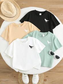 SHEIN 4pcs Kids Cute Cartoon Dinosaur Print Short Sleeve T-Shirts, Casual & Versatile,  Toddler Boy Clothes  Summer Outfits - Multicolor - View 1