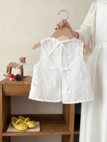 SHEIN Young Girl S Babygirl Cute Summer Casual Versatile White Floral Embroidery Camisole