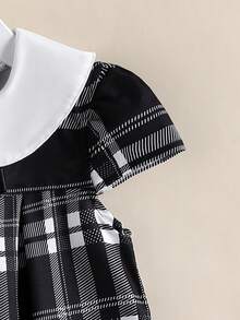 Elladie kids 女童彼得潘领格子学院风短袖连衣裙 - 黑色 - 查看 5