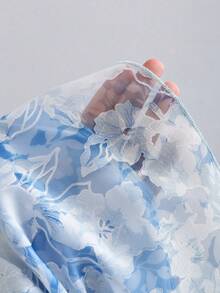 Sweetra 女士新款时尚优雅印花撞色拼接缎面露背系带方领修身无袖连衣裙，适合上学、毕业典礼、度假、派对和日常穿着。 - 藍色 - 查看 8